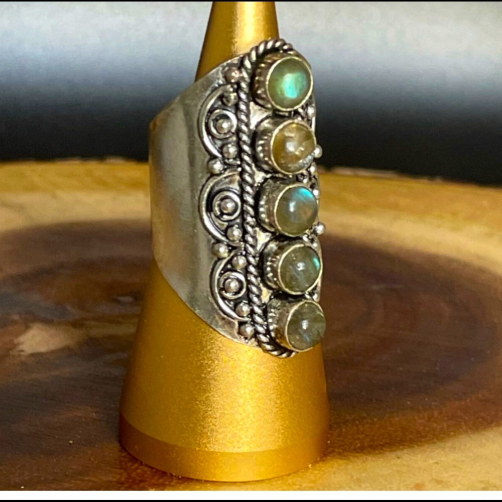Boho hippie Crystal and Sterling Silver Intention Ring
